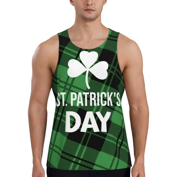 Gukieu St Patrick's day Print Men's Quick Dry Fitness Vest, Round Neck Sleeveless Fitness Bodybuilding Top-4X-Large