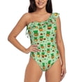 thumbnail image 1 of Gukieu St. Patrick's day Print One-shoulder Ruffled One-piece Swimsuit with Removable Chest Pads and Tummy-control Swimsuit for Women-Large, 1 of 6