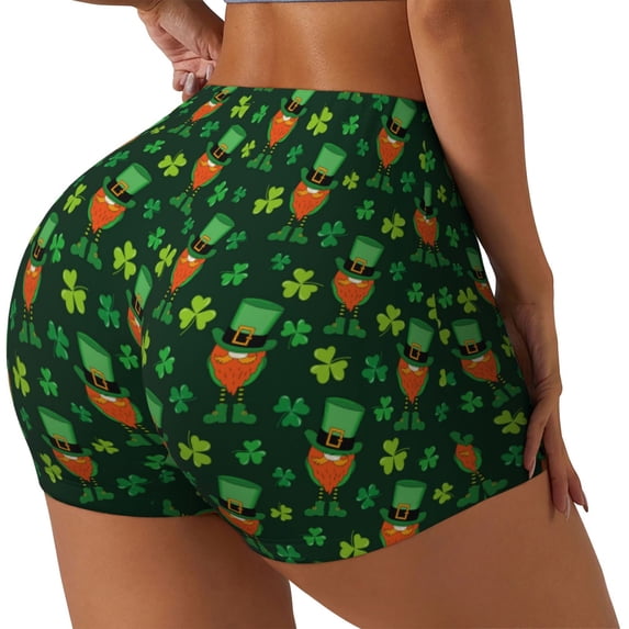Gukieu St. Patrick's day Print Women's Sports Shorts, Elastic Waist High Stretch Running Yoga Gym Sweatpants-Large