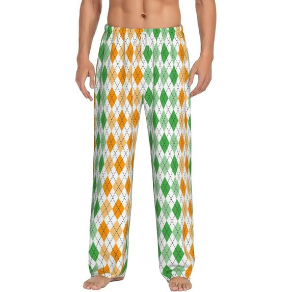 Gukieu St. Patrick's day argyle Print Men's Home Trousers, Elastic Drawstring Home Pajamas Clothing Suitable for Adult Men-Small