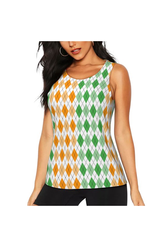St. Patrick's day argyle Print Women's Quick-drying Fitness Vest, Round Neck Sleeveless Fitness T-shirt, Suitable for Yoga, Sports-Medium