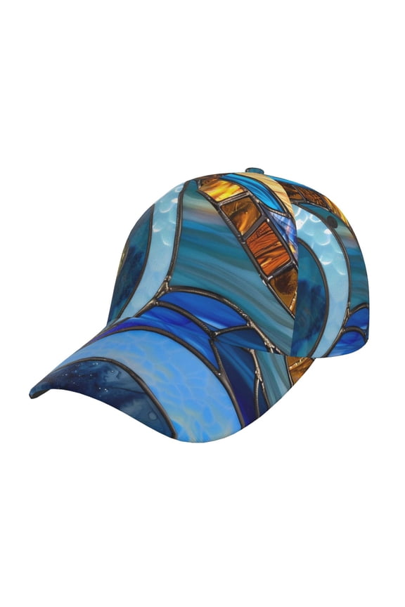 Stained Glass Ocean Wave Prin Baseball Cap, Adjustable Sweat-wicking Daily,Travel, Sports Cap, Unisex