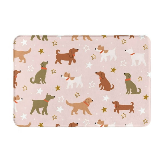 Gukieu Star Cute Dog Print Dust-proof Floor Mats, Water-absorbent and Non-slip Flannel Door Mats 16x24in, Home Decoration Suitable for Kitchen, Bathroom, Garage
