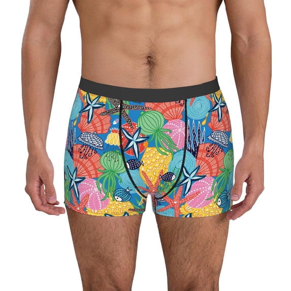 Gukieu Starfish And Algae Print Men's Boxer Briefs, High Elastic Moisture Wicking Boxer Briefs Underwear-Medium