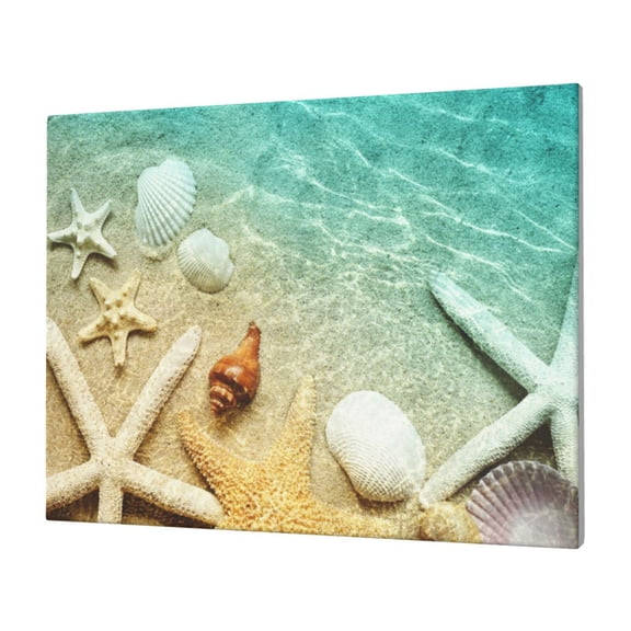 Gukieu Starfish And Seashell On The Beach Print Horizontal Canvas Decorative Painting 12x16 Inch Shrinkage Resistant Frame Hanging Home Wall Art Decor