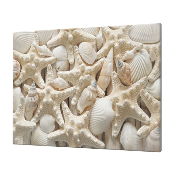 Gukieu Starfish and Sea Shells Print Horizontal Canvas Decorative Painting 12x16 Inch Shrinkage Resistant Frame Hanging Home Wall Art Decor