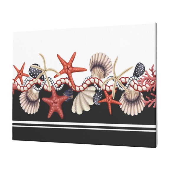 Gukieu Starfishes Shells Print Horizontal Canvas Decorative Painting 12x16 Inch Shrinkage Resistant Frame Hanging Home Wall Art Decor