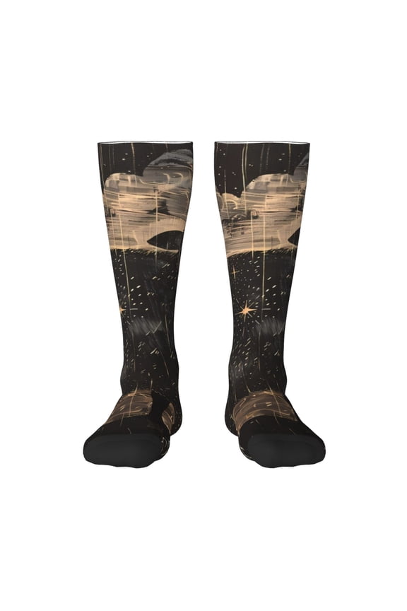 Starry Night Black Sheep Print Contrast Color Stockings, Elastic Sports Socks Warm Socks Clothing Accessories, Adult Unisex