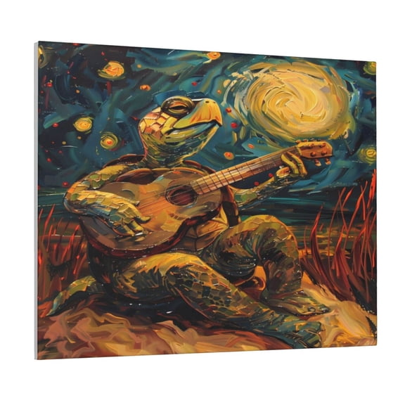 Gukieu Starry Night Guitar Turtle Print Canvas Decorative Hanging Painting, Waterproof Art Wall Decoration with Frame, Suitable for Living Room, Bedroom