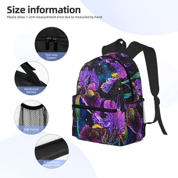 Gukieu Starry Night Iris Field Print Backpack, Waterproof Backpack with Adjustable Shoulder Straps, Suitable for Campus, Business, Travel, Unisex