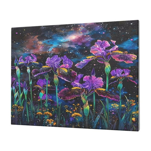 Gukieu Starry Night Iris Field Print Horizontal Canvas Decorative Painting 12x16 Inch Shrinkage Resistant Frame Hanging Home Wall Art Decor