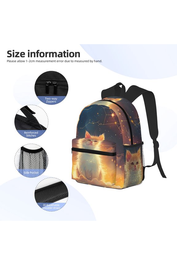 Starry Sky Constellation Cat Print Backpack, Waterproof Backpack with Adjustable Shoulder Straps, Suitable for Campus, Business, Travel, Unisex
