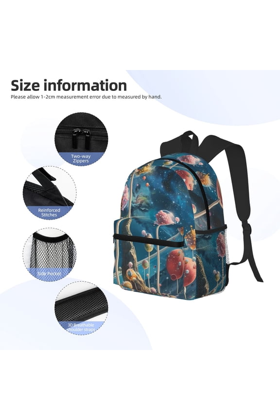 Starry Sky Planet Lollipop Print Backpack, Waterproof Backpack with Adjustable Shoulder Straps, Suitable for Campus, Business, Travel, Unisex