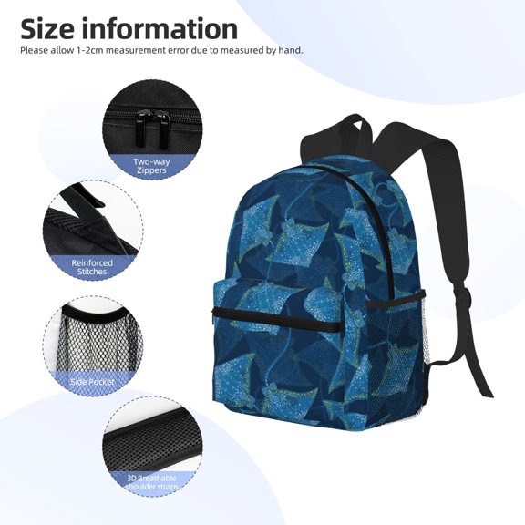 Gukieu Stingray Print Backpack, Waterproof Backpack with Adjustable Shoulder Straps, Suitable for Campus, Business, Travel, Unisex
