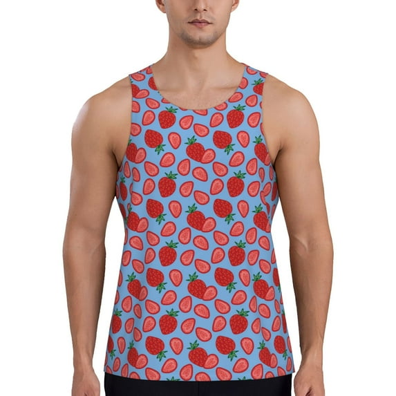 Gukieu Strawberries Print Men's Quick Dry Fitness Vest, Round Neck Sleeveless Fitness Bodybuilding Top-3X-Large