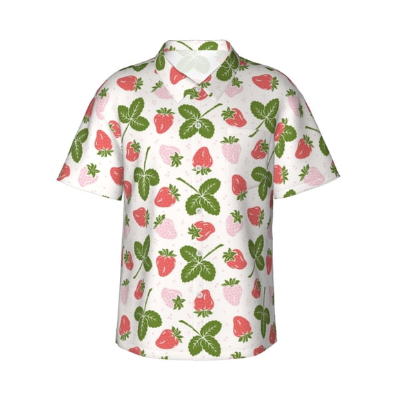 Gukieu Strawberry Floral Print Men's Short-sleeved Shirts, Button-down Lapel Hawaiian Shirts, T-shirts, Beach Vacation Summer Casual Wear,XX-Large
