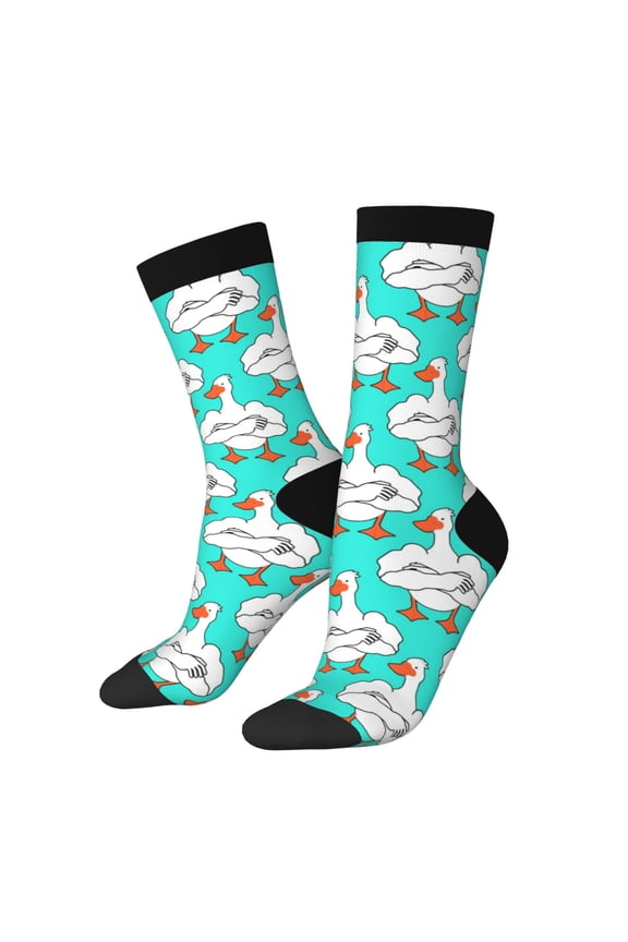 Strong Goose Print Contrast Color Mid-calf Socks, Sweat-wicking Athletic Socks, Unisex Clothing Accessories