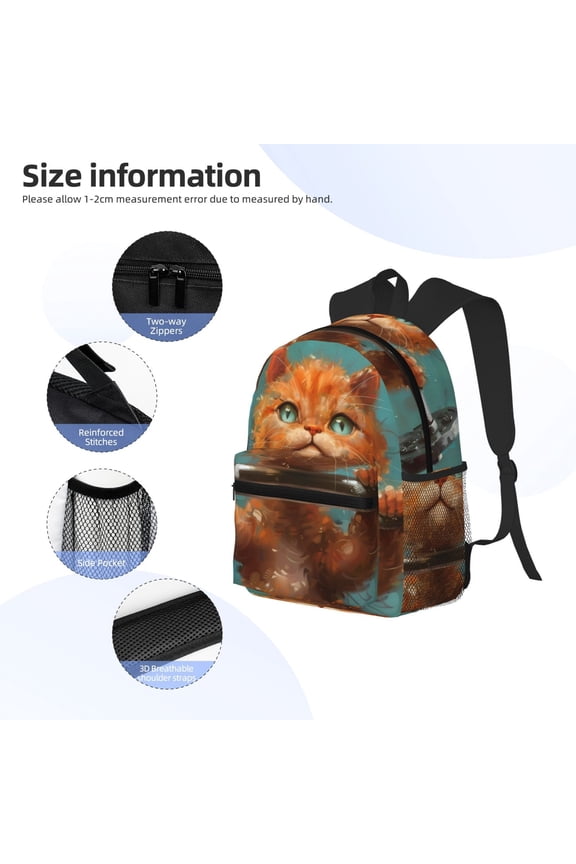 Strong Kitten Lifting Weights Print Backpack, Waterproof Backpack with Adjustable Shoulder Straps, Suitable for Campus, Business, Travel, Unisex
