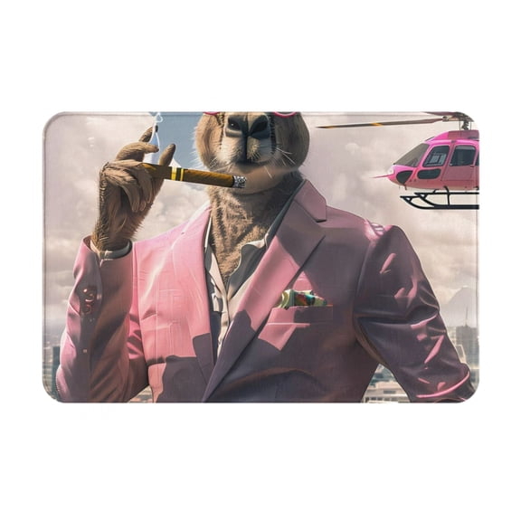 Gukieu Stylish Kangaroo In Suit Print Dust-proof Floor Mats, Water-absorbent and Non-slip Flannel Door Mats 16x24in, Home Decoration Suitable for Kitchen, Bathroom, Garage