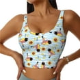 thumbnail image 1 of Gukieu Submarine With Fishes Undersea Print Women's Sports Vest, Low-neck U-shaped Removable Pad Sports Bra for Yoga, Exercise, Dance-Small, 1 of 8