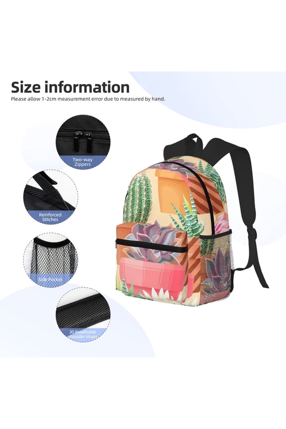Succulent And Cactus Print Backpack, Waterproof Backpack with Adjustable Shoulder Straps, Suitable for Campus, Business, Travel, Unisex