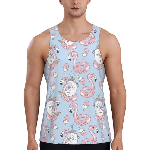 Gukieu Summer Cute Unicorns Print Men's Quick Dry Fitness Vest, Round Neck Sleeveless Fitness Bodybuilding Top-XX-Large