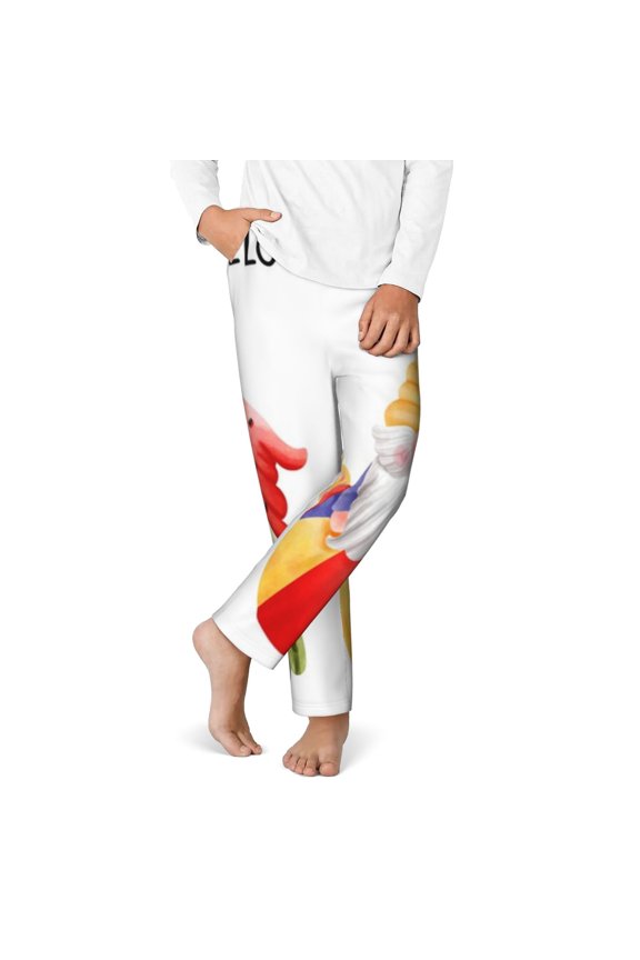 Summer Gnome Print Youth Home Trousers, Elastic Waistband with Pockets for Home and Outing, Suitable for Children Aged 5-16-XS(5-6)