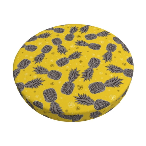 Gukieu Summer Pineapple Print Round Chair Cover, Dust-proof and Non-slip Bar Chair Protective Cover, Suitable for Bars, Restaurants, Offices-12 inch
