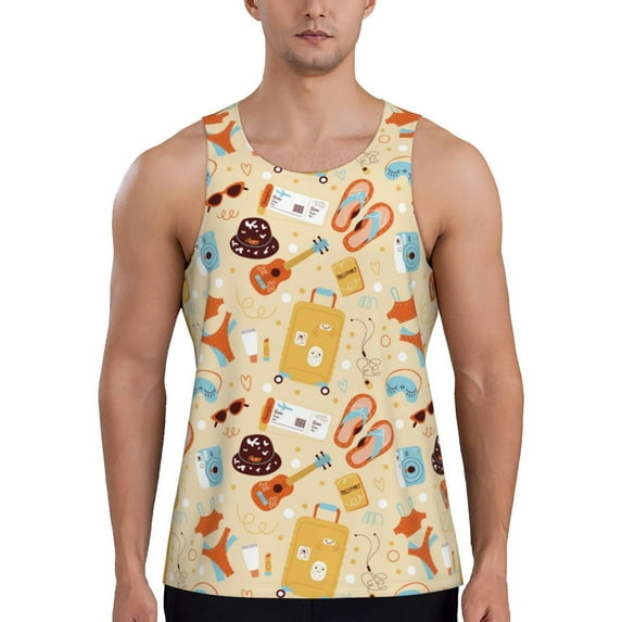 Gukieu Summer Travel Print Men's Quick Dry Fitness Vest, Round Neck Sleeveless Fitness Bodybuilding Top-4X-Large
