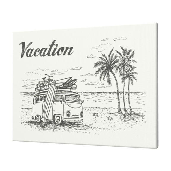Gukieu Summer Vacation Scene With Camping Van Print Horizontal Canvas Decorative Painting 12x16 Inch Shrinkage Resistant Frame Hanging Home Wall Art Decor