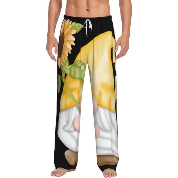 Gukieu Sunflower Gnomes5 Print Men's Home Trousers, Elastic Drawstring Home Pajamas Clothing Suitable for Adult Men-Small