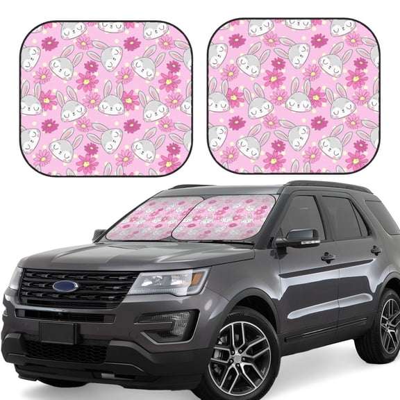 Gukieu Sunflower Rabbit Print Car Windshield Sun Visor, Foldable Anti-UV Car Sun Visor Suitable for Vans, Trucks Car Accessories-Large