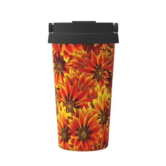 Gukieu Sunflower4 Print Insulated Coffee Cup, Portable Stainless Steel Vacuum Cup with Lid, Unisex, Suitable for Office, Cafe, Car