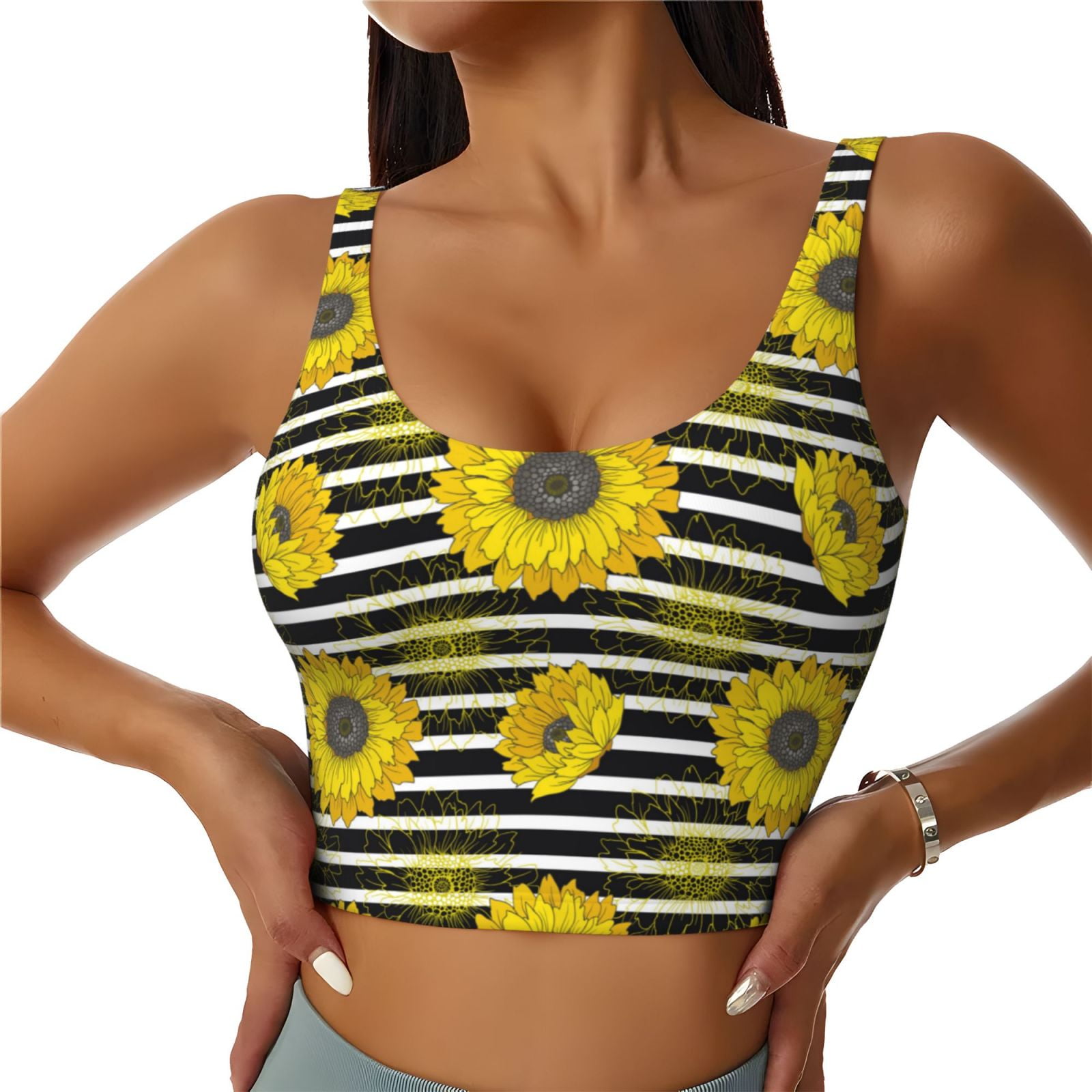 Black Sunflower Floral Sports Bra