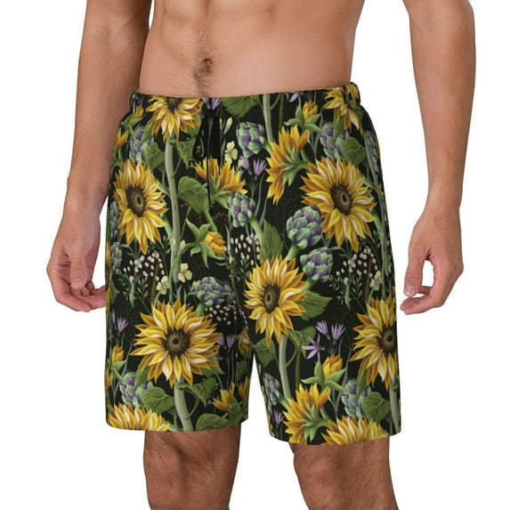 Gukieu Sunflowers Print Men's Double Layer Sports Swim Trunks, Quick Dry Adjustable Waist Swim Shorts Swimwear-XX-Large