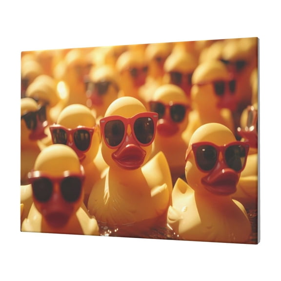 Gukieu Sunglasses Yellow Duck Print Horizontal Canvas Decorative Painting 12x16 Inch Shrinkage Resistant Frame Hanging Home Wall Art Decor