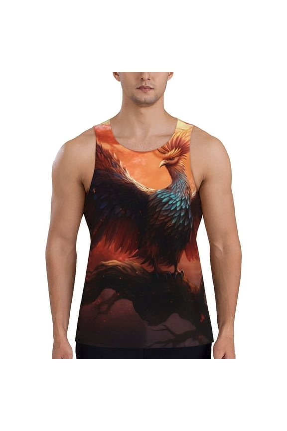 Sunset Blossoms Phoenix Perch Print Men's Quick Dry Fitness Vest, Round Neck Sleeveless Fitness Bodybuilding Top-4X-Large
