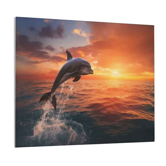 Gukieu Sunset Dancing Dolphin B Print Canvas Decorative Hanging Painting, Waterproof Art Wall Decoration with Frame, Suitable for Living Room, Bedroom