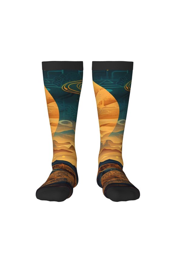 Sunset Desert Journey Print Contrast Color Stockings, Elastic Sports Socks Warm Socks Clothing Accessories, Adult Unisex
