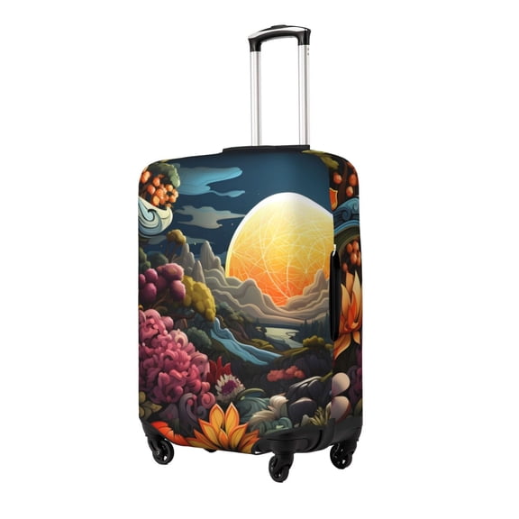 Gukieu Sunset Floral Fantasy Landscape Print Suitcase Protective Cover, Elastic Zipper Buckle Suitcase Protective Cover, Suitable for Travel, Business Trip-Medium