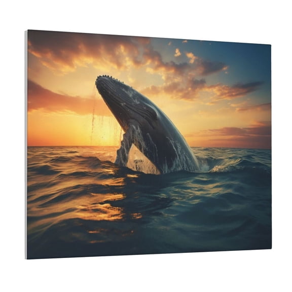 Gukieu Sunset Ocean Whale Print Canvas Decorative Hanging Painting, Waterproof Art Wall Decoration with Frame, Suitable for Living Room, Bedroom