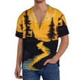 thumbnail image 1 of Gukieu Sunset River Pine Trees Print Men's Short-sleeved Shirts, Button-down Pocket Shirts, T-shirts, Beach Vacation Travel Summer Clothing-3X-Large, 1 of 5