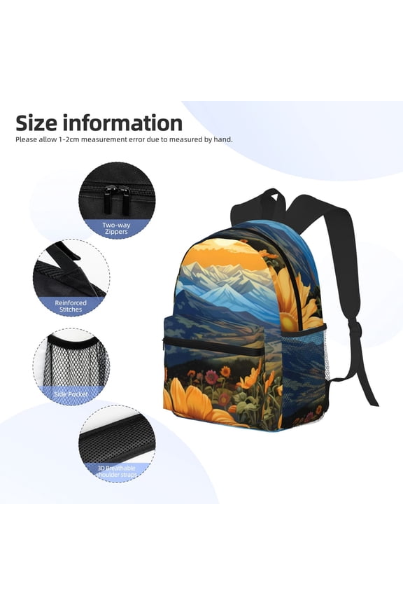 Sunset Sky Sunflower Print Backpack, Waterproof Backpack with Adjustable Shoulder Straps, Suitable for Campus, Business, Travel, Unisex