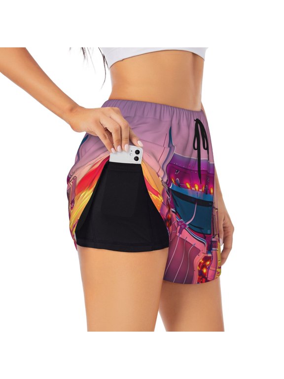Sunset Truck Highway Print Women's Sports Shorts with Drawstring Elastic Waistband for Running, Yoga, Fitness-Small