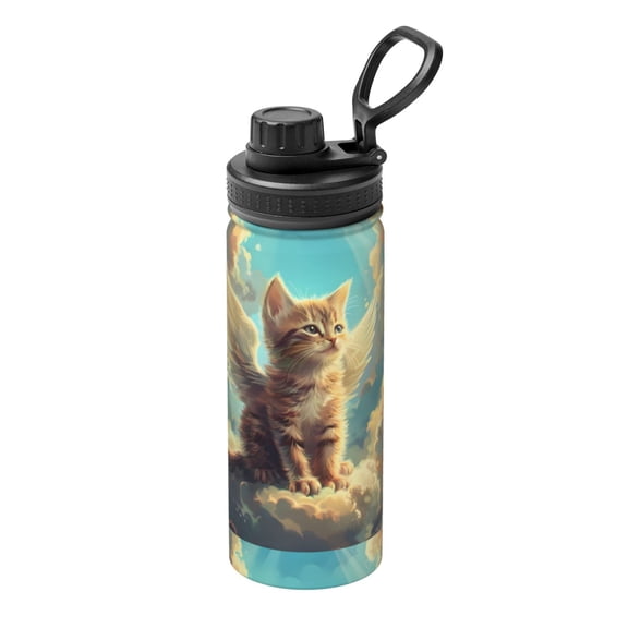 Gukieu Sunshine Cloud Cute Cat Print 18OZ Portable Sports Water Bottle, Stainless Steel Insulated Water Cup for Men and Women, Suitable for Gym, Travel, Camping