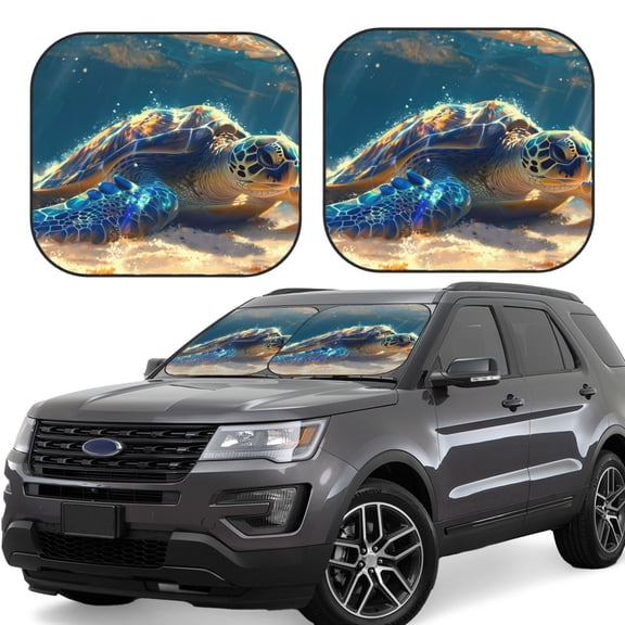 Gukieu Sunshine Underwater Sand Turtle Print Car Windshield Sun Visor, Foldable Anti-UV Car Sun Visor Suitable for Vans, Trucks Car Accessories-Small