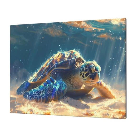 Gukieu Sunshine Underwater Sand Turtle Print Horizontal Canvas Decorative Painting 12x16 Inch Shrinkage Resistant Frame Hanging Home Wall Art Decor