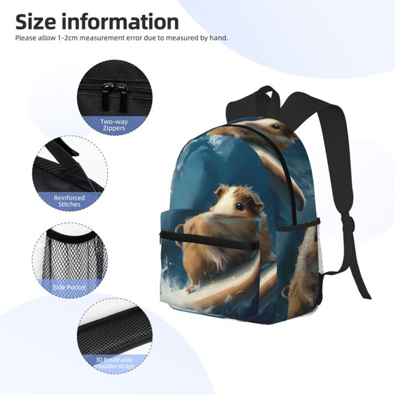 Gukieu Surfing Guinea Pig Print Backpack, Waterproof Backpack with Adjustable Shoulder Straps, Suitable for Campus, Business, Travel, Unisex