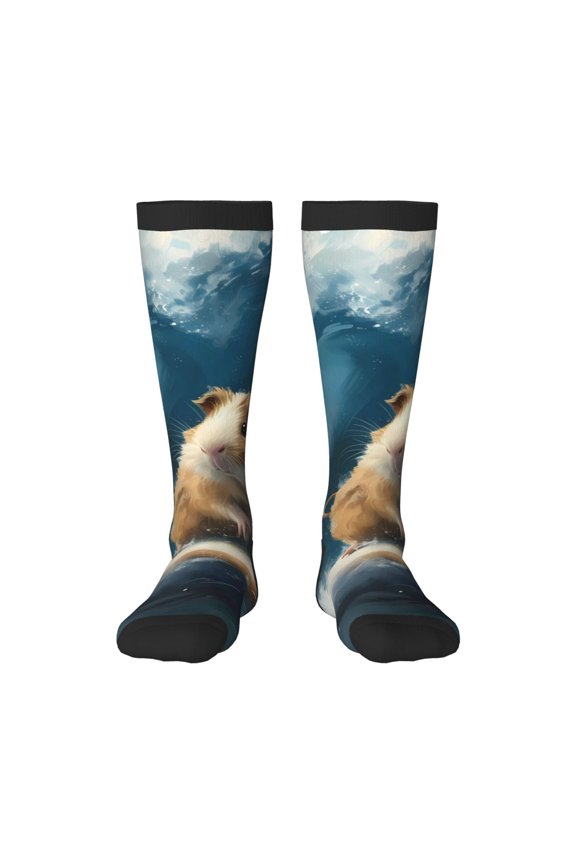 Surfing Guinea Pig Print Contrast Color Stockings, Elastic Sports Socks Warm Socks Clothing Accessories, Adult Unisex