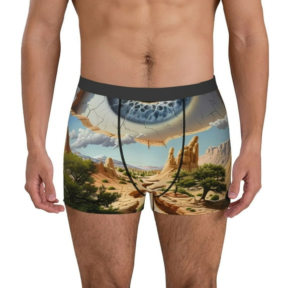Gukieu Surreal Desert Eye Landscape Print Men's Boxer Briefs, High Elastic Moisture Wicking Boxer Briefs Underwear-Large